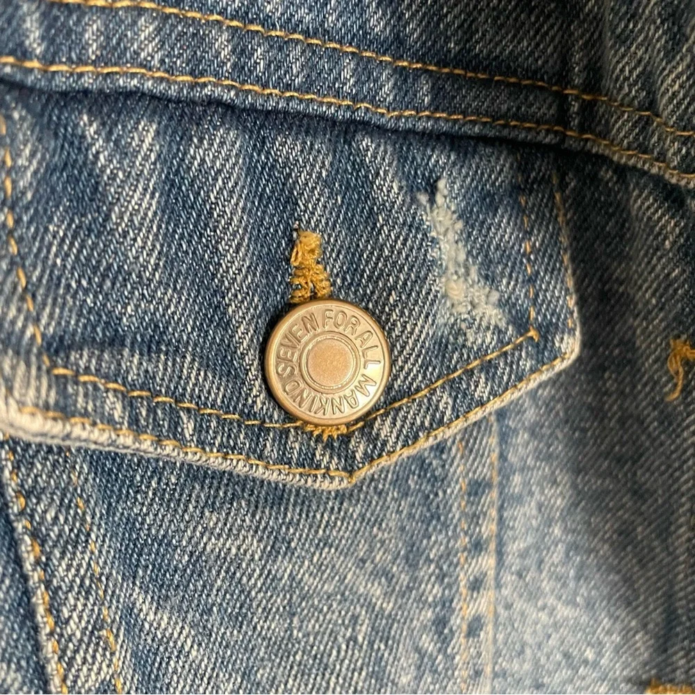 7 For All Mankind Wythe Girls Button Front Distressed Crop Denim Jean Jacket Y2K